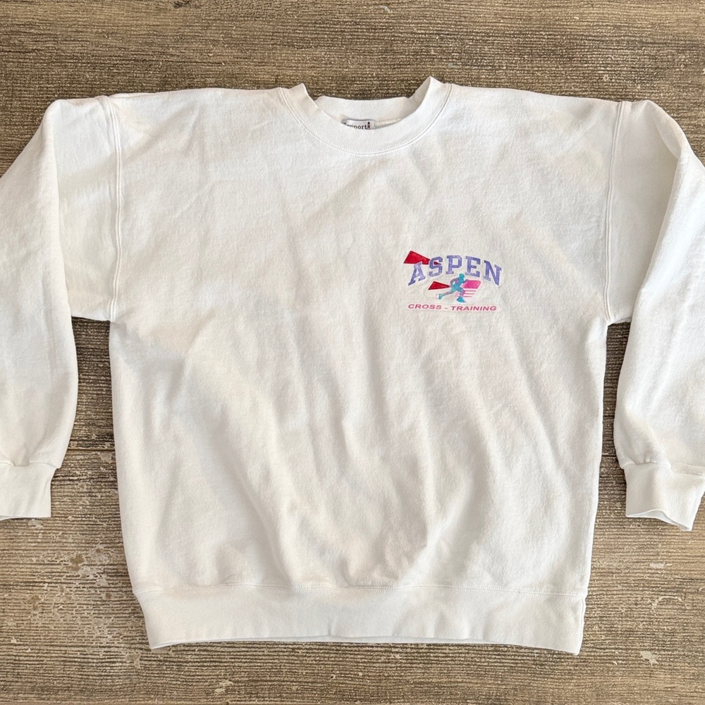 Firstport small Aspen graphic crewneck white sweatshirt